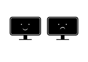Different emotional of 2 Computer Monitor vector in black color with Happy and Sad face