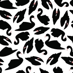 Naklejka premium Black swan seamless pattern on white background, vector illustration