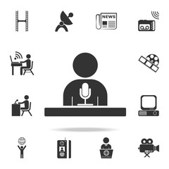 Man standing with podium and microphones icon. Detailed set icons of Media element icon. Premium quality graphic design. One of the collection icons for websites, web design