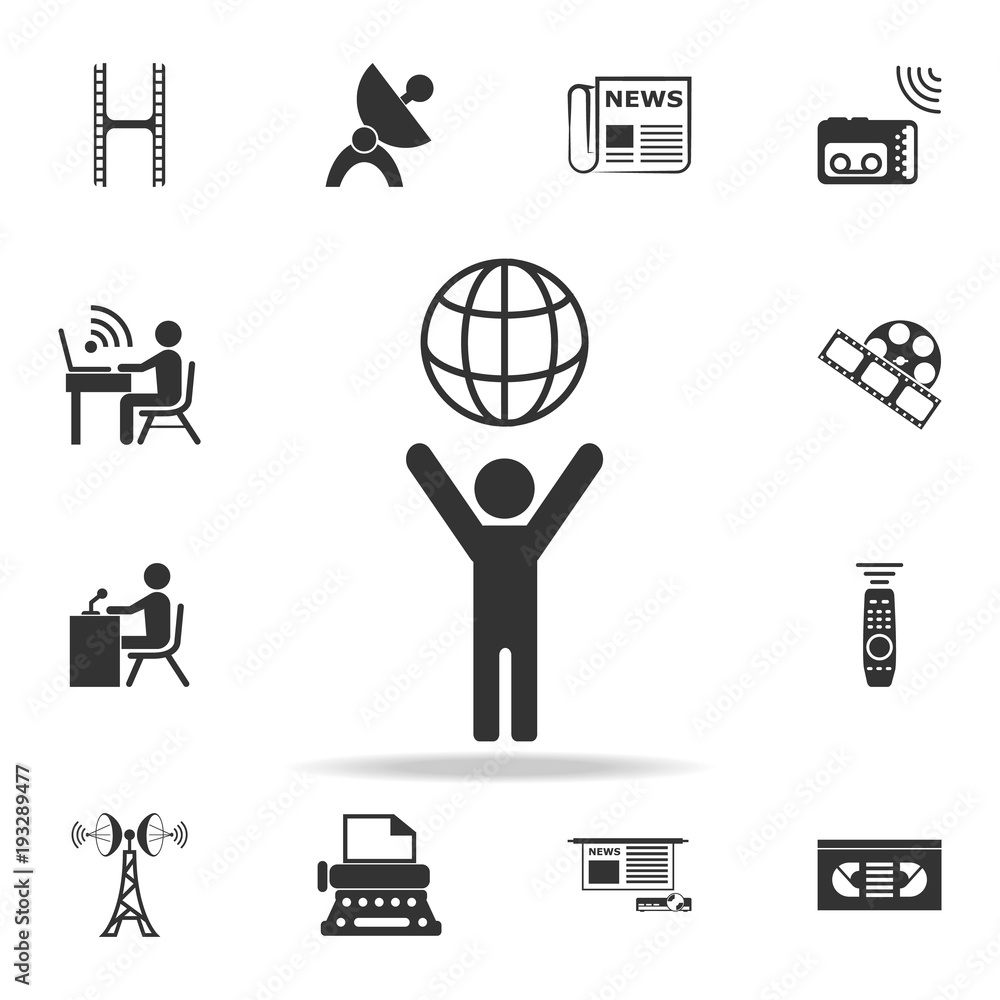 Aufkleber man holding globe icon. detailed set icons of media element icon. premium quality graphic design. on