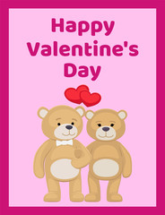 Fototapeta na wymiar Happy Valentines Day Poster Bear Animals Family