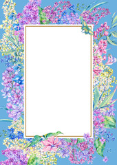 Watercolor floral spring vertical frame