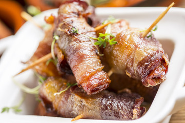 delicious rustic spanish mediterranean dates in ham tapas starter