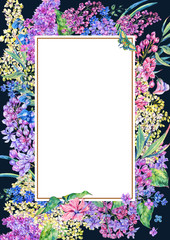Watercolor floral spring vertical frame