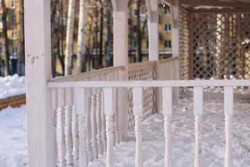 Fototapeta premium Summer wooden veranda in winter