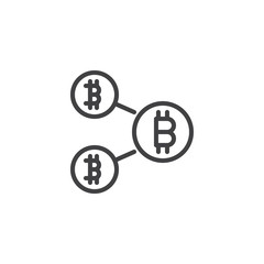 Obraz na płótnie Canvas Bitcoin blockchain outline icon. linear style sign for mobile concept and web design. Cryptocurrency sharing simple line vector icon. Symbol, logo illustration. Pixel perfect vector graphics