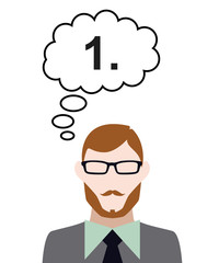 Person denkt an erstens