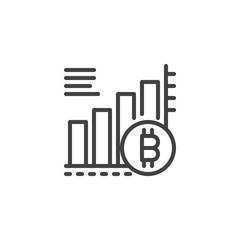 Bitcoin growing graph chart outline icon. linear style sign for mobile concept and web design. Cryptocurrency bar chart simple line vector icon. Symbol, logo illustration. Vector graphics