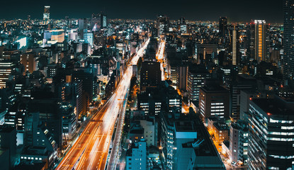 Fototapeta na wymiar Aerial view of a massive highway in Osaka, Japan