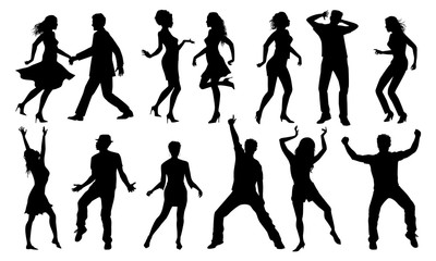 Black and White Dancing Silhouettes, Vector Set - 193292021