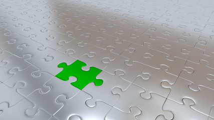 Just One Green Puzzle Piece inside all other Silver Pieces