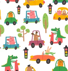 Wallpaper murals Animals in transport animal car pattern