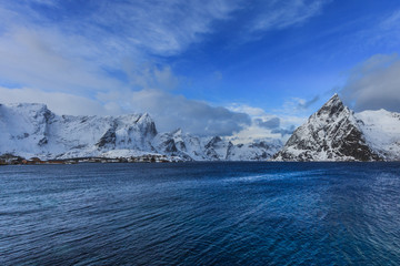 Fototapeta na wymiar View to beautiful fjord on lofoten islands