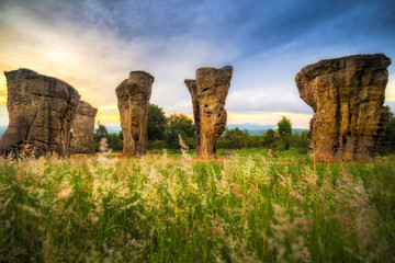 Sunrise over Mor hin khao , stonehenge of Thailand