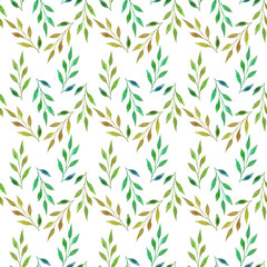 Watercolor hand drawn illustration isolated on white background. Seamless watercolor pattern with leaves and branches for background, wallpaper, textile.
