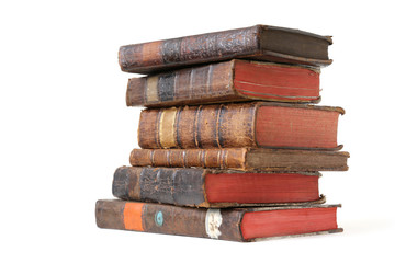old books on wooden shelf.