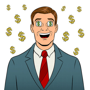 Businessman With Dollar Sign In Eyes Pop Art