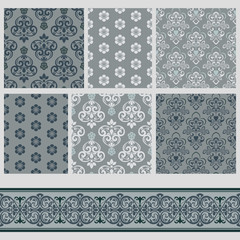 Grey patterns with floral ornaments