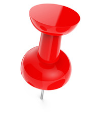Fototapeta premium Red plastic thumbtack on white background.