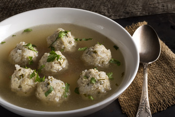Romanian traditional soup with meatballs