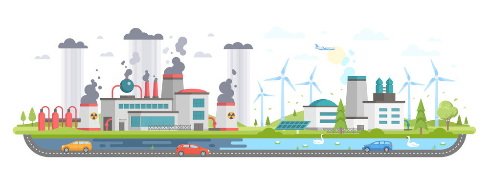 Polluted and eco area - modern flat design style vector illustration