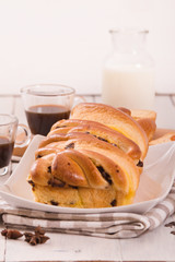 Brioche with chocolate chips. 