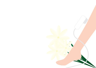 Laser Hair removal cosmetic treatment - woman leg and yellow flowers