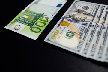 Close-Up of american US dollars and euros
