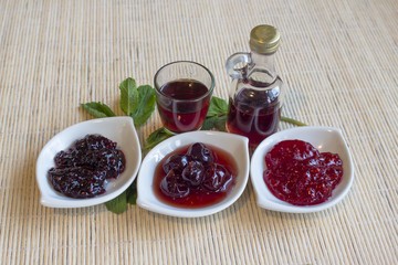 A jam of raspberries, sour cherries, blackberries and cherry liqueur.