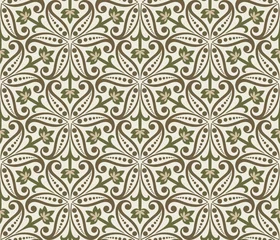 Foto op Plexiglas Seamless beige and green floral wallpaper © More Images