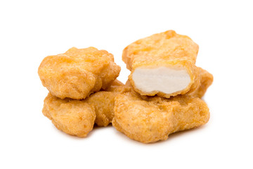 Fried chicken nuggets isolated on white background