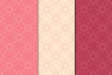 Set of cherry red floral designs. Vertical seamless patterns