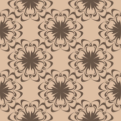 Brown floral seamless design on beige background