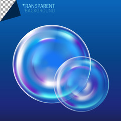 Vector illustration of shiny rainbow colors soap bubbles with sparkles reflection on dark background