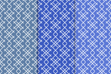 Fototapeta na wymiar Blue geometric ornaments. Set of seamless patterns