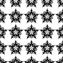 Black floral seamless ornament on white background