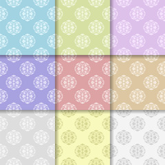 Wallpaper set of colored seamless patterns with floral ornaments