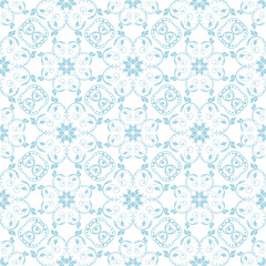 Blue floral ornament on white background. Seamless pattern - 193299699