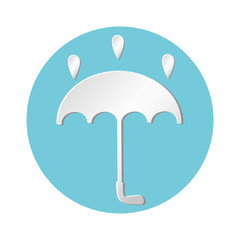 White papercut umbrella icon with raindrops. Vector illustration