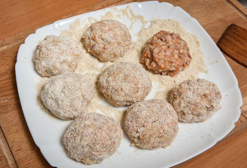 raw cutlets of the beef and pork raw minced meat, raw homemade chops