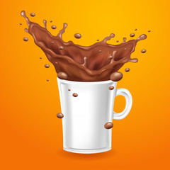 Pouring chocolate crown splash and white cup