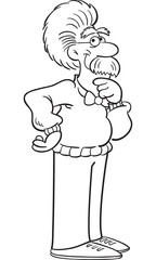 Black and white illustration of a scientist thinking.