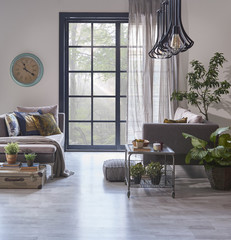 modern sitting room and special light design grey details