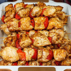 Barbecue grill-barbecue grill. appetizing shish kebab on metal grill. kebabs cook on charcoal in the open air. Marinated meat.