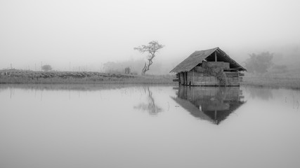 Floating house - Black and white - Reflections