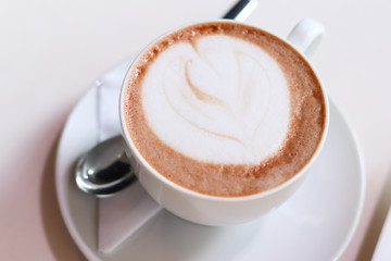 Tasty breakfast in cafe, cappuccino drink