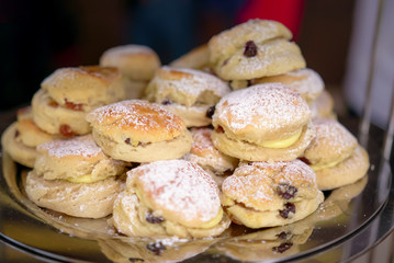Close-up shot of Scone Butter and Jam on a stainless steel tray.