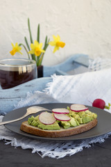 Summer light Breakfast. Rye bread with avocado.