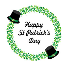 Happy Saint Patricks day graphic with hats and circle shamrock frame