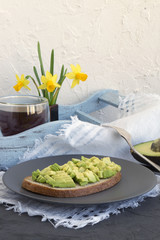 Summer light Breakfast. Rye bread with avocado.